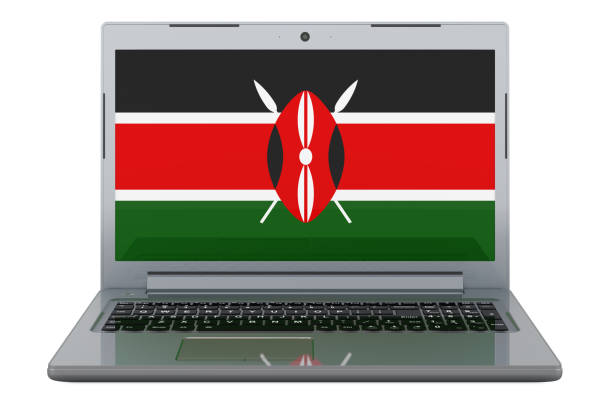 Kenyan flag on laptop screen. 3D illustration isolated on white background