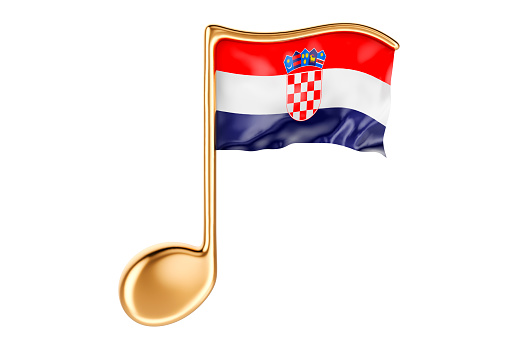 Musical note with Croatian flag. Music in Croatia, concept. 3D rendering isolated on white background