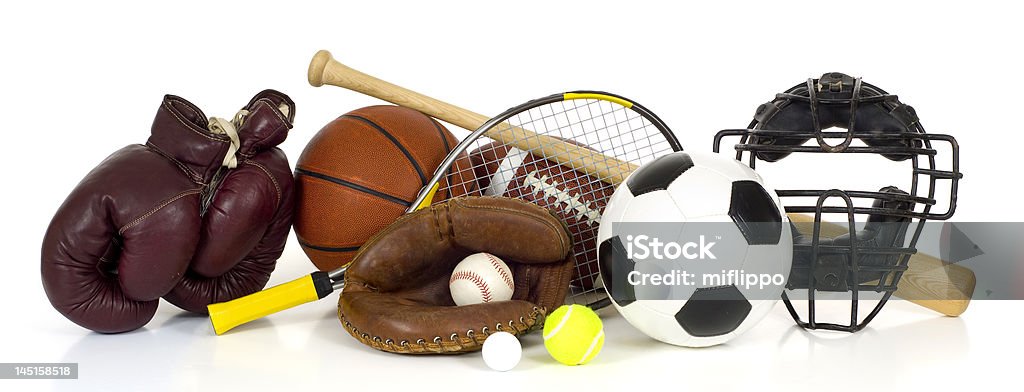 Equipamentos esportivos no branco - Foto de stock de Foto de estúdio royalty-free