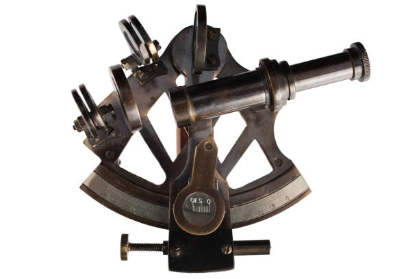 istock Antique bronze sextant on white background 1451588155