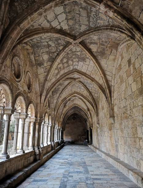 Cloister of the Cathedral of Santa Tecla de Tarragona, Tarragona, Catalonia, Spain. stock photo