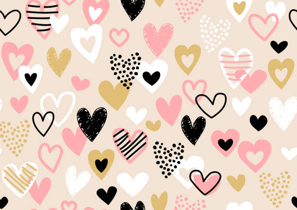 день святого валентина бесшовный узор из расписанных вручную сердец фоновая рамка - wedding reception valentines day gift heart shape stock illustrations