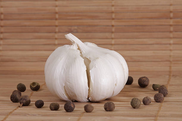 Garlic and allspices stock photo