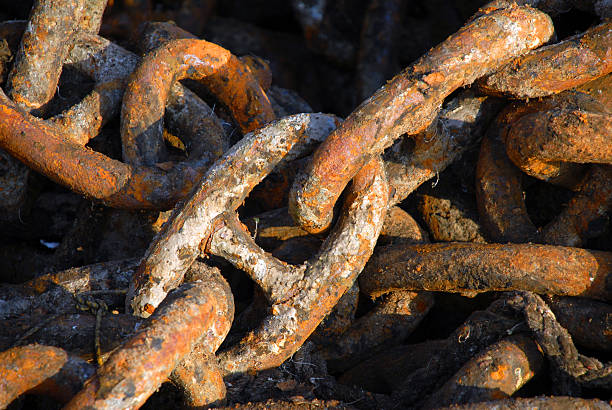 chain of a rusty anchor stock photo