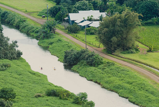 Kayaks On the Hanalei River stock photo