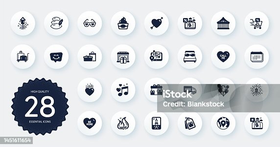 istock Set of Holidays icons, such as Love, Travel loan and Pillow flat icons. For website design. Vector 1451611654