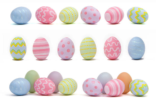 Variety of colorful Easter eggs Hand painted Easter eggs on white background easter egg photos stock pictures, royalty-free photos & images