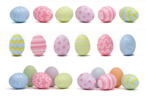 Hand painted Easter eggs on white background