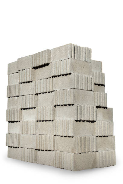 bloc de ciment gris isolé sur fond blanc - hollow gray pattern wall photos et images de collection