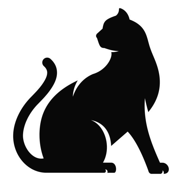 prosty płaski wektor ikon kota - silhouette animal black domestic cat stock illustrations
