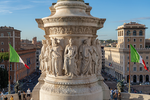 Rome Italy - October 3 2022: The Base of the Equestrian statue of Vittorio Emanuele II at the Altar of Fatherland in Rome Italy