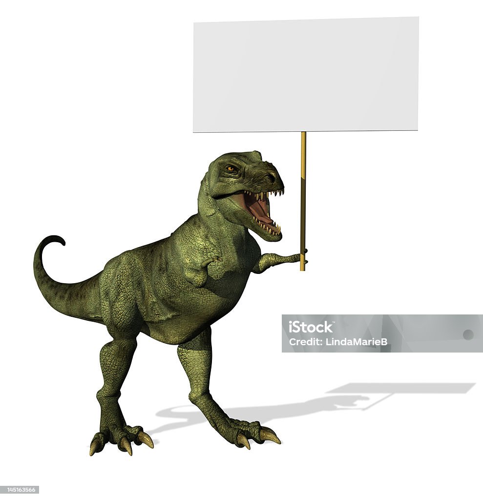 T-Rex con cartel en blanco - Foto de stock de Animal extinto libre de derechos