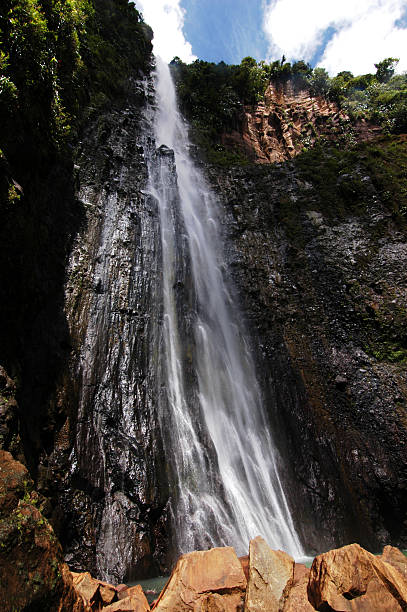 waterfalls in the Chute De Carbet Mountains in Guadalupe stock photo