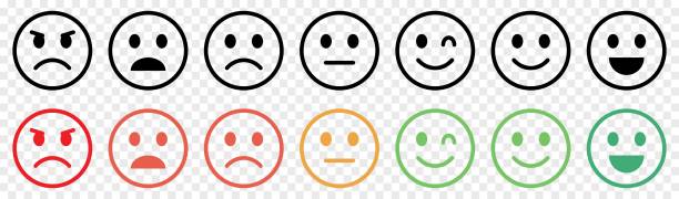 Emoticons with different moods Emoticons with different moods. Emoji faces collection isolated on transparent background good vs evil stock illustrations