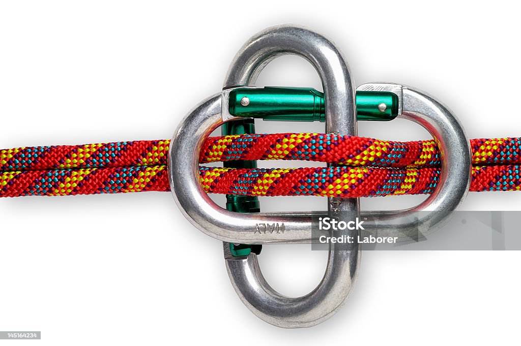 Mountaineering: carabiner brake Mountaineering: carabiner brake  for  double rope rappel - with clipping path Aluminum Stock Photo