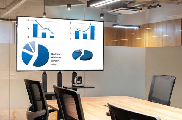 istock Television with presentation slideshow in meeting room 1451659030