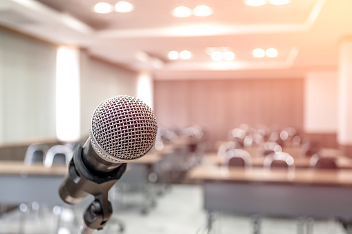 Microphone of speech in seminar room