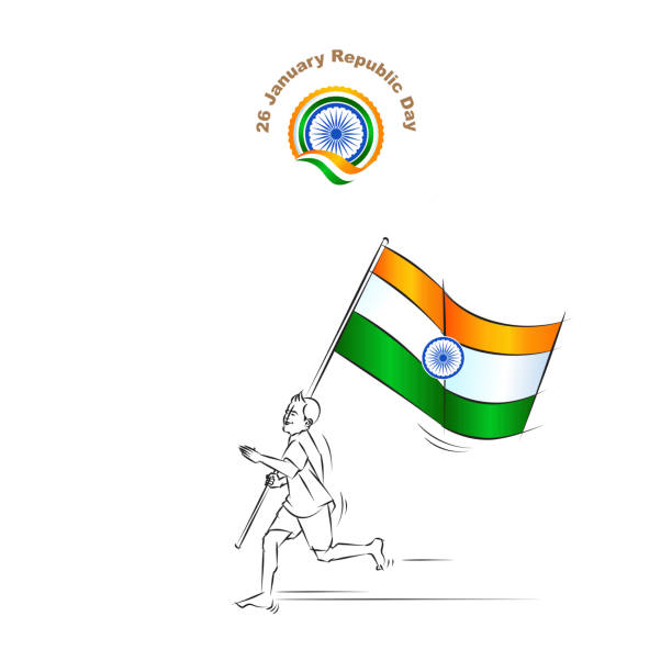 boy holding indian flag and running vector design boy holding indian flag and running vector design republic day stock illustrations