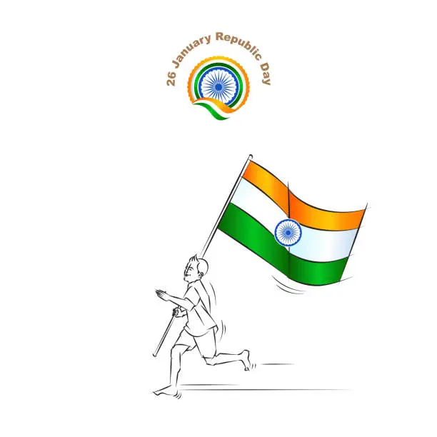 Vector illustration of boy holding indian flag and running vector design
