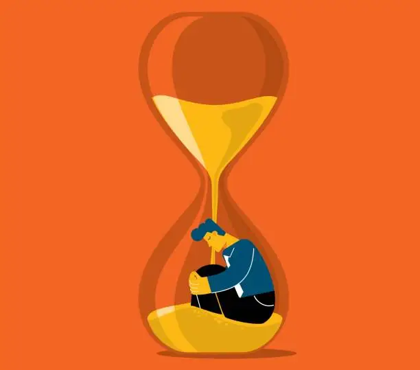 Vector illustration of Time pressure - Hourglass - Businessman