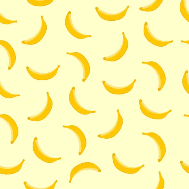 Vector illustration of Seamless stylish pattern of bananas on a yellow background in a flat style.