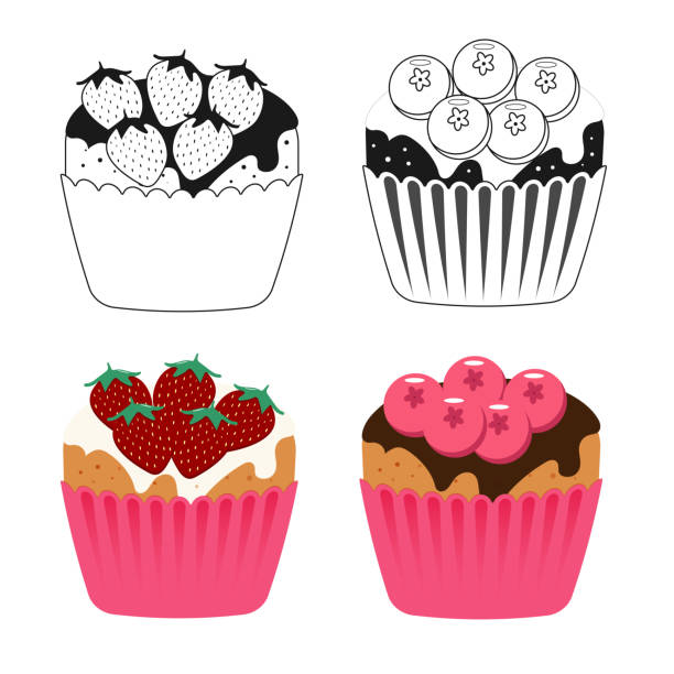 векторная иллюстрация набора кексов, изолированная на белом фоне - fruitcake food white background isolated on white stock illustrations