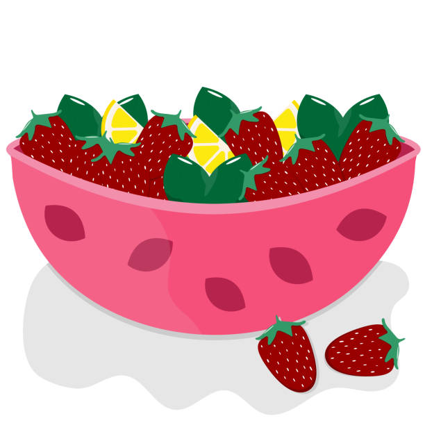 векторная иллюстрация фруктового салата на белом фоне. - close up mint raspberry white background stock illustrations