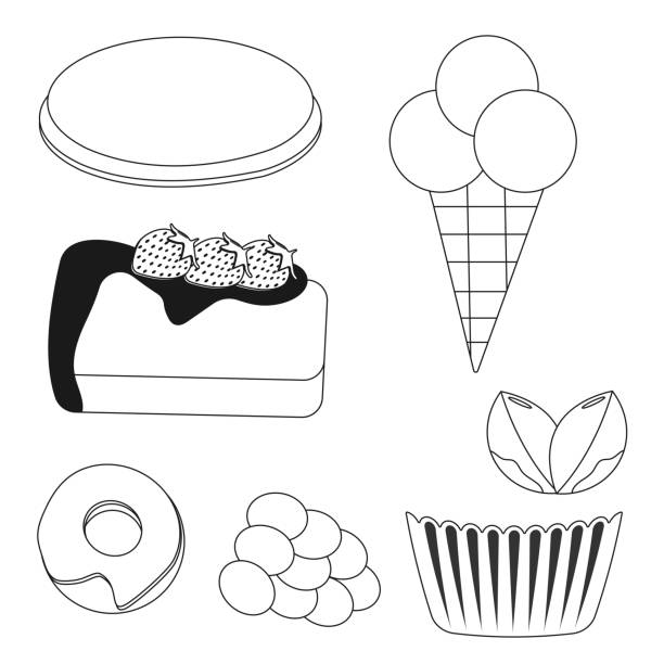 набор сладостей для веб-дизайна изолирован на белом фоне. - fruitcake food white background isolated on white stock illustrations
