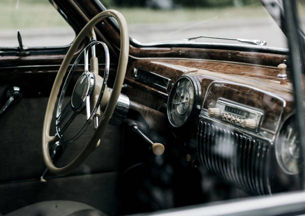 istock Steering wheel of a classic automobile. 1451691916