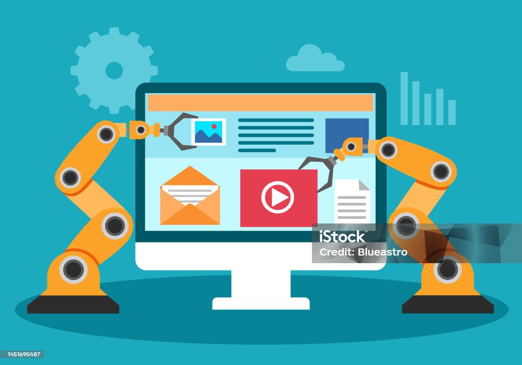 Robotic Process Automation On Computer In Flat Design Vector ...