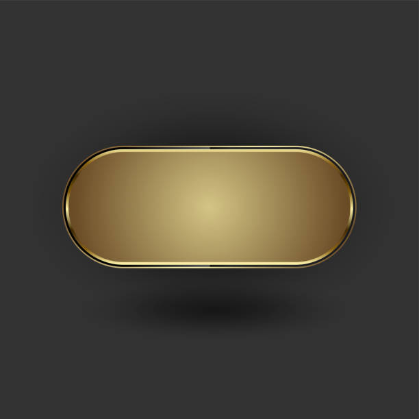 istock A Gold button of geometric shape with luxury frames and golden shape on dark background effect vector illustration set. 1451695684