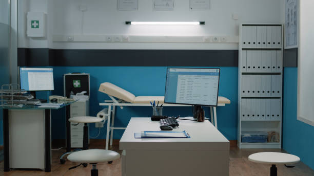 istock Empty doctors office for healthcare analysis and consultation 1451696410