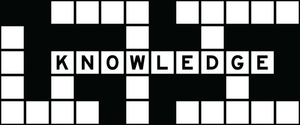 ilustrações de stock, clip art, desenhos animados e ícones de alphabet letter in word knowledge on crossword puzzle background - wisdom university single word student