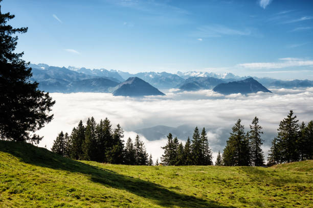 istock Fog is leaving and you can see through it to lake Lucerne 1451697927