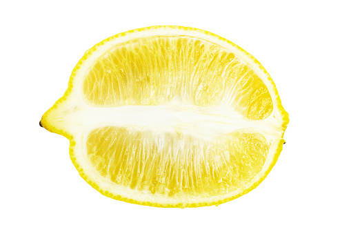 Half lemon citrus fruit isolated on white background, top view.