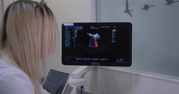 istock A blonde veterinarian performs an ultrasound scan on a pet using Doppler. Close-up, view from behind. Woman doctor examines the results of the study. Pet ultrasound concept. 1451701374