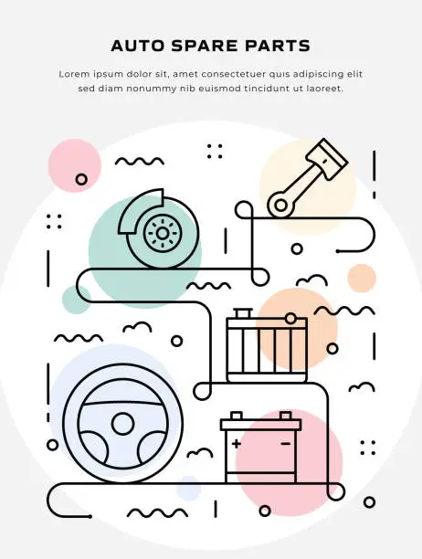 Vector illustration of Thin Line illustration of Auto Spare Parts for Poster, flyer, web banner Template