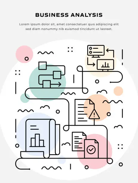 Vector illustration of Thin Line illustration of Business Analysis for Poster, flyer, web banner Template