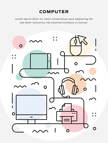 Thin Line illustration of Computer for Poster, flyer, web banner Template