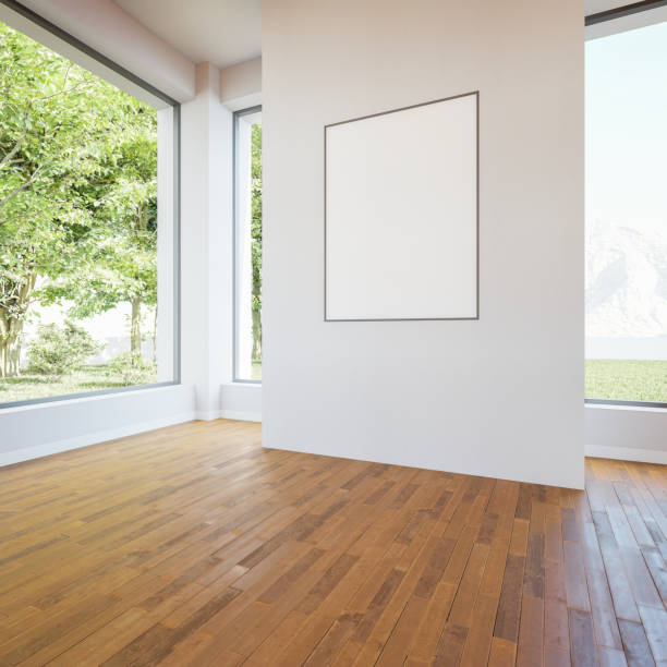 istock Interior poster mock up with horizontal empty wooden frame,Scandinavian style,3d rendering 1451706559