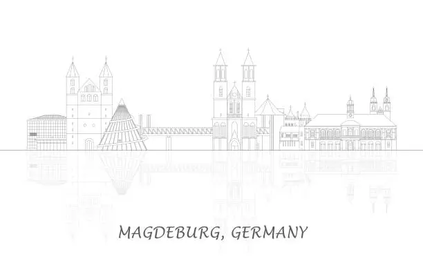 Vector illustration of Outline Skyline panorama of city of Magdeburg, Germany