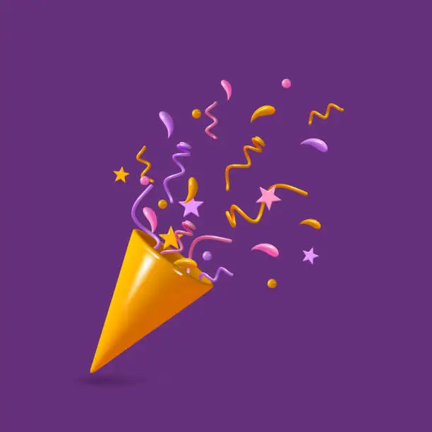 Vector illustration of Confetti yellow party hat.