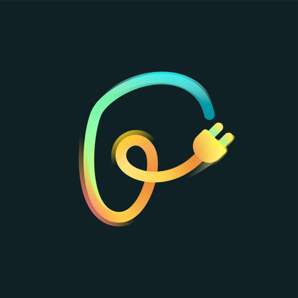 istock Letter P logo made of curved vivid gradient line with plug icon and rainbow shine. 1451715924