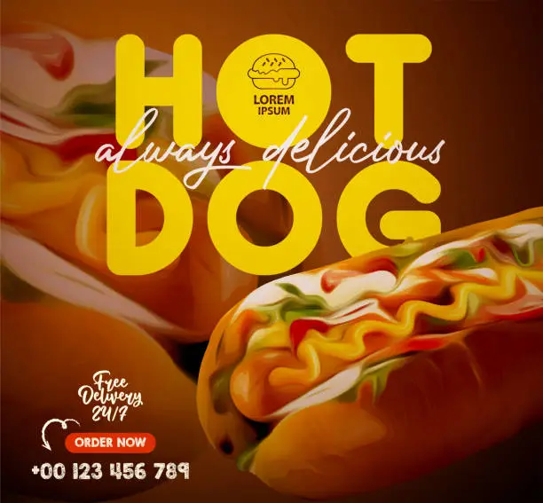 Vector illustration of Tasty hot dog social media templates for promotions on the Food menu