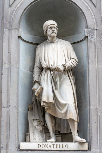 Donato di Niccolò di Betto Bardi, better known as Donatello (1386-1466), was a sculptor in the Renaissance who studied classical sculpture. This sculpture, visible in a public square, was designed by Girolamo Torrini in the 19th century.