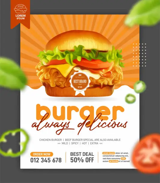 Vector illustration of Fresh tasty burger promotion in 3d illustration