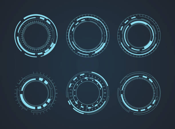 stockillustraties, clipart, cartoons en iconen met futuristic abstract hud. circle technology elements set. - digitaal display