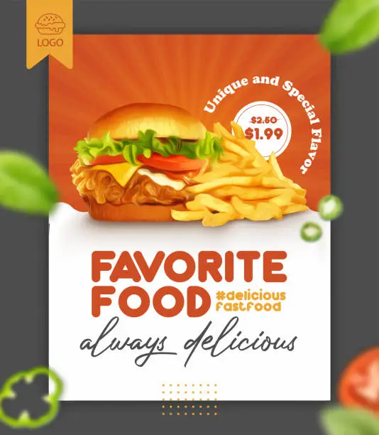 Vector illustration of Food burger social media post design template