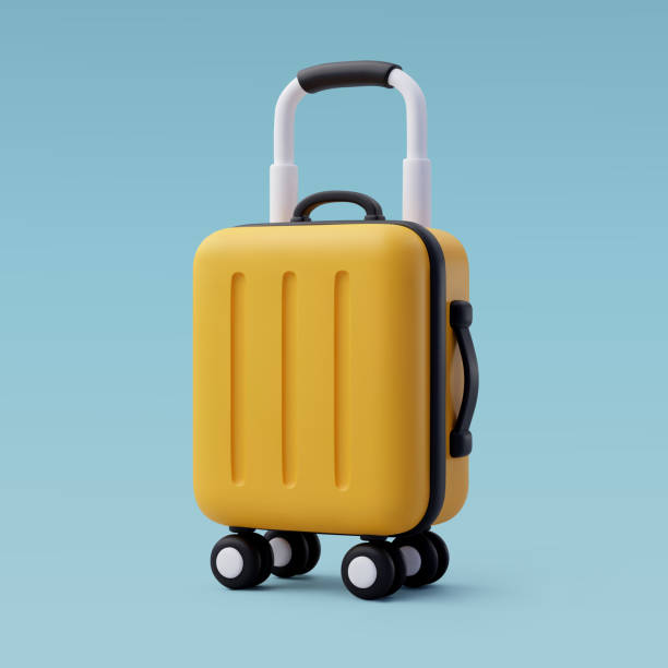 ilustraciones, imágenes clip art, dibujos animados e iconos de stock de 3d vector maleta amarilla, vacaciones de verano, concepto de tiempo para viajar. - suitcase