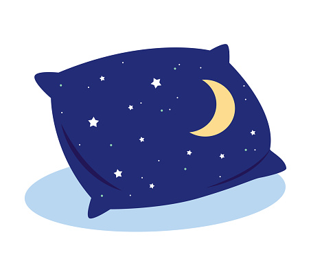 Vector Illustration of a Beautiful Concept Representing a Comfortable Pillow with moon and stars. Good Dream Concept Clip Art Design.